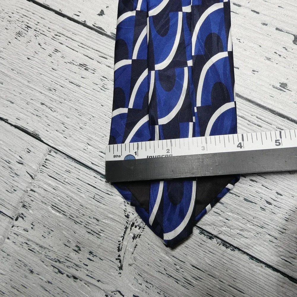 Cerruti CXIII Tie Mens One Size Blue Geometric 100% Italian Silk Designer
